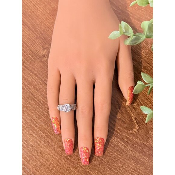 Victorian Style Large Cz Silver 925 Ring - Picture 10 of 11